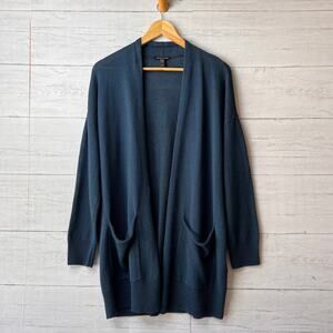 Eileen Fisher Cardigan Womens Size Small Dark Teal Open Organic Linen & Cotton